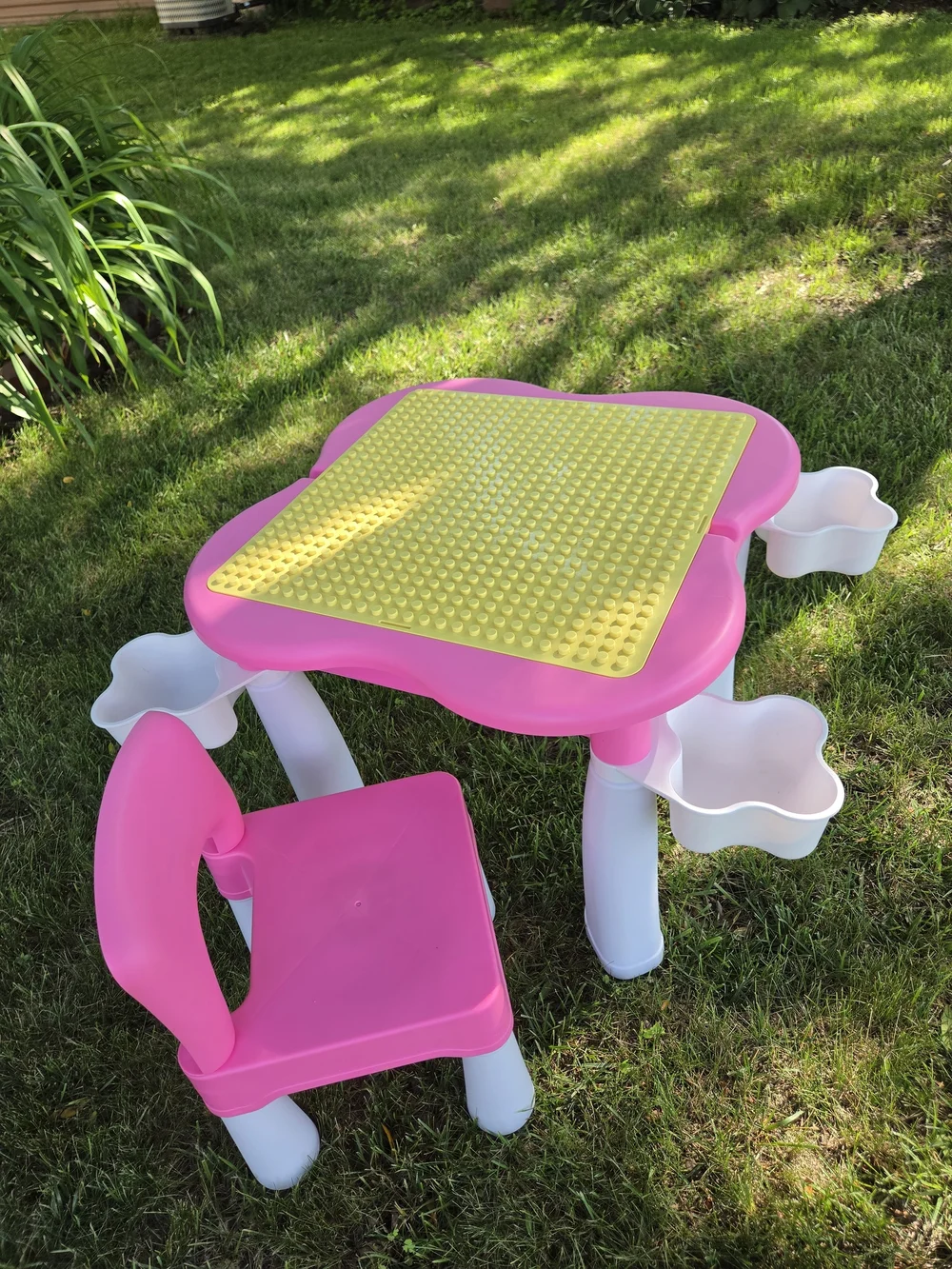 Pink and Yellow Kids Activity Table with Chair - Plastic Play Set